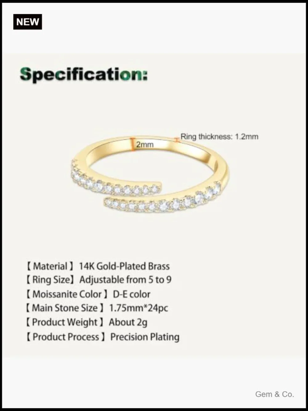 Moissanite Open Twisted Eternity Ring - Adjustable Stackable Wedding Band